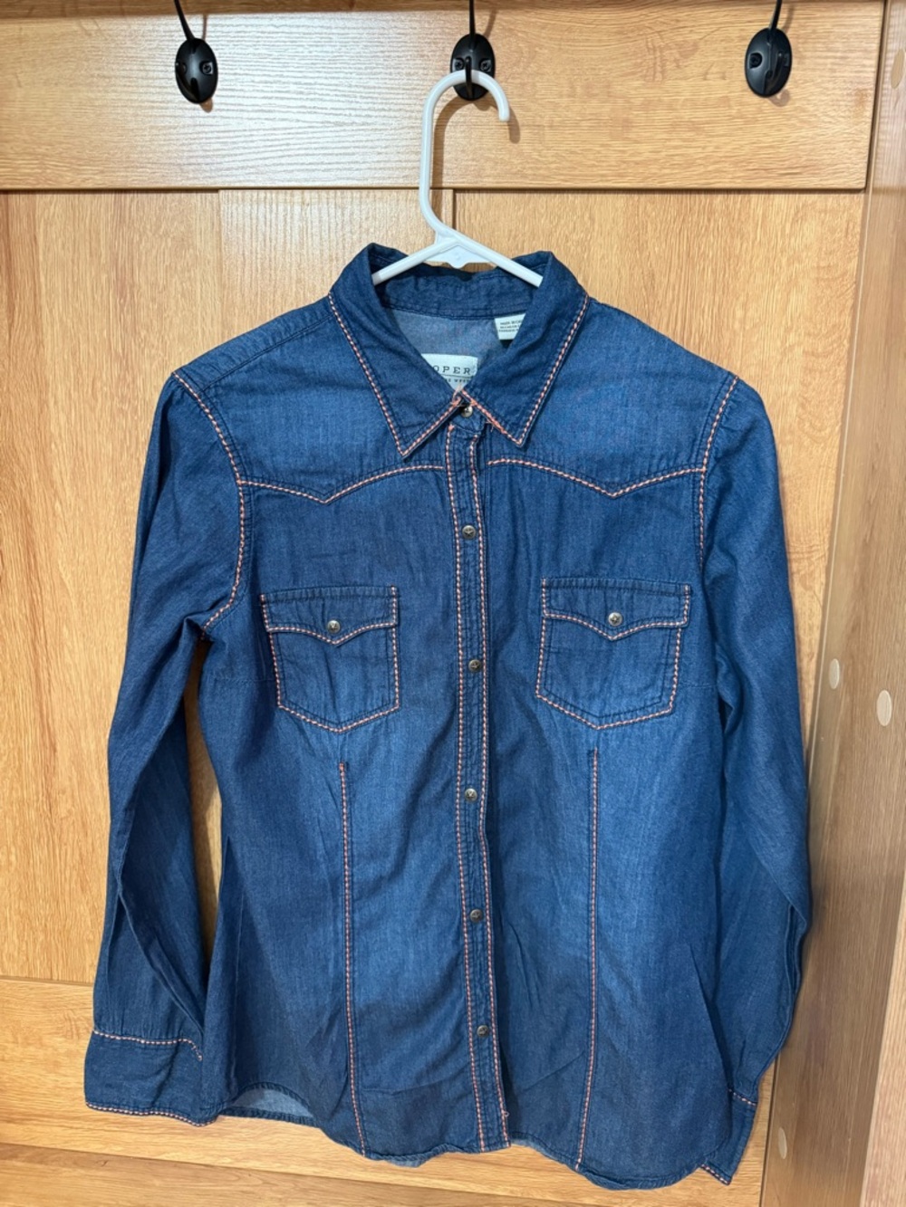 Roper Navy Denim Western Shirt with Orange Stitching